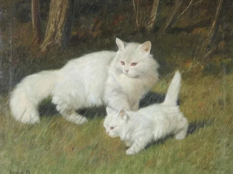 1872-Arthur Heyer - La gatta e il suo gattino